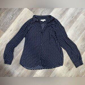LOFT Navy Wave Print Blouse Size Medium